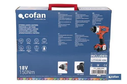 Atornillador percutor de impacto a batería con 2000 rpm | Batería Li-ion de 18V + Cargador incluido