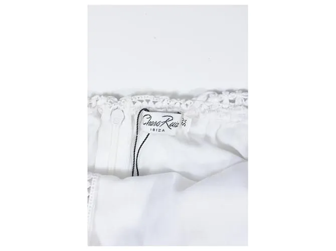Autre Marque Charo Ruiz Vestido midi con paneles de encaje y croché Sabine de algodón blanco Crudo 