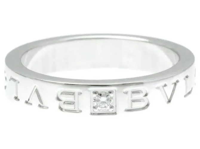 Bulgari Anillo de banda de diamante en oro blanco con doble logo Bvlgari Plata 