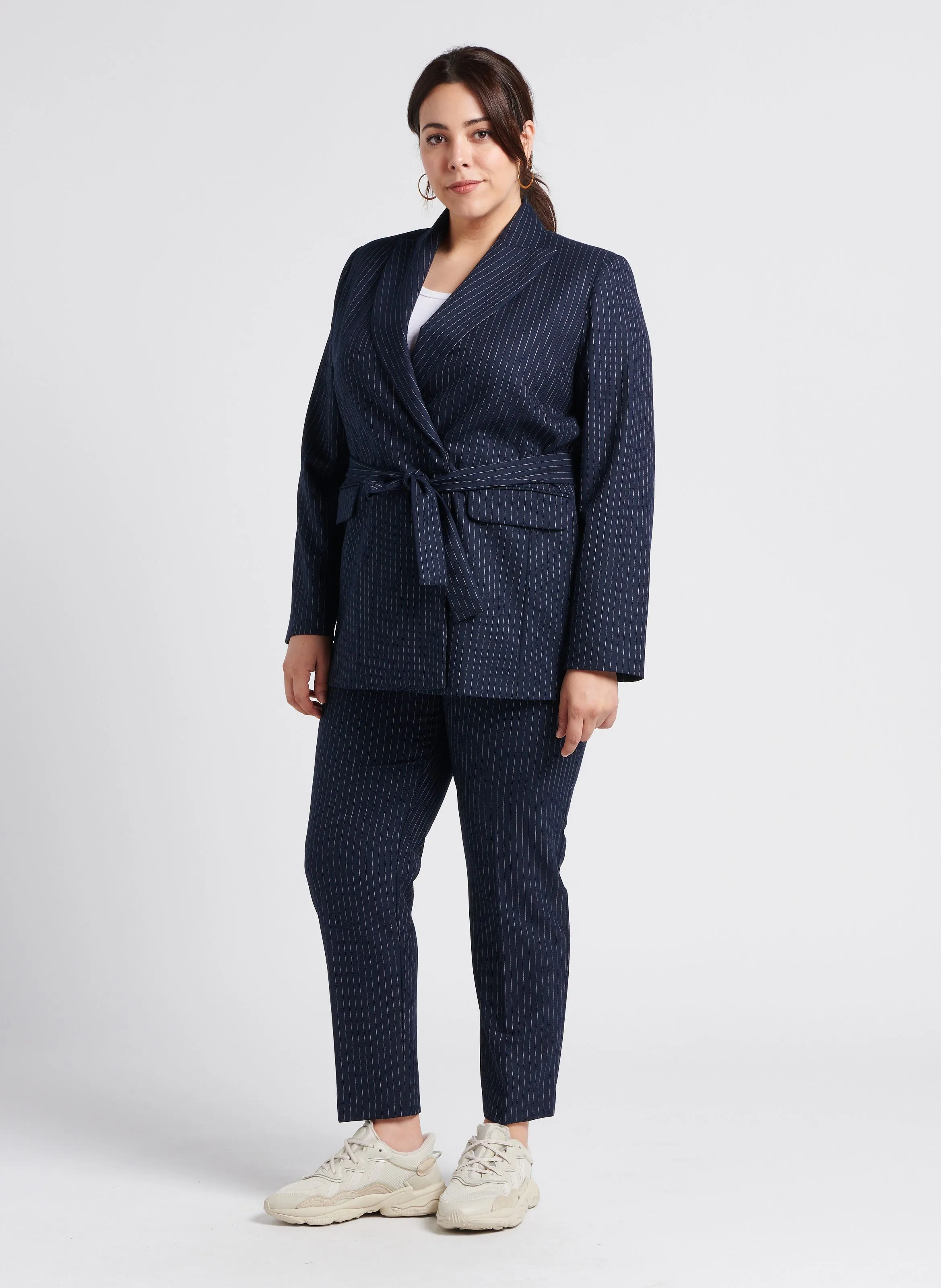CAMILLA - Chaqueta de rayas con cuello sastre en azul