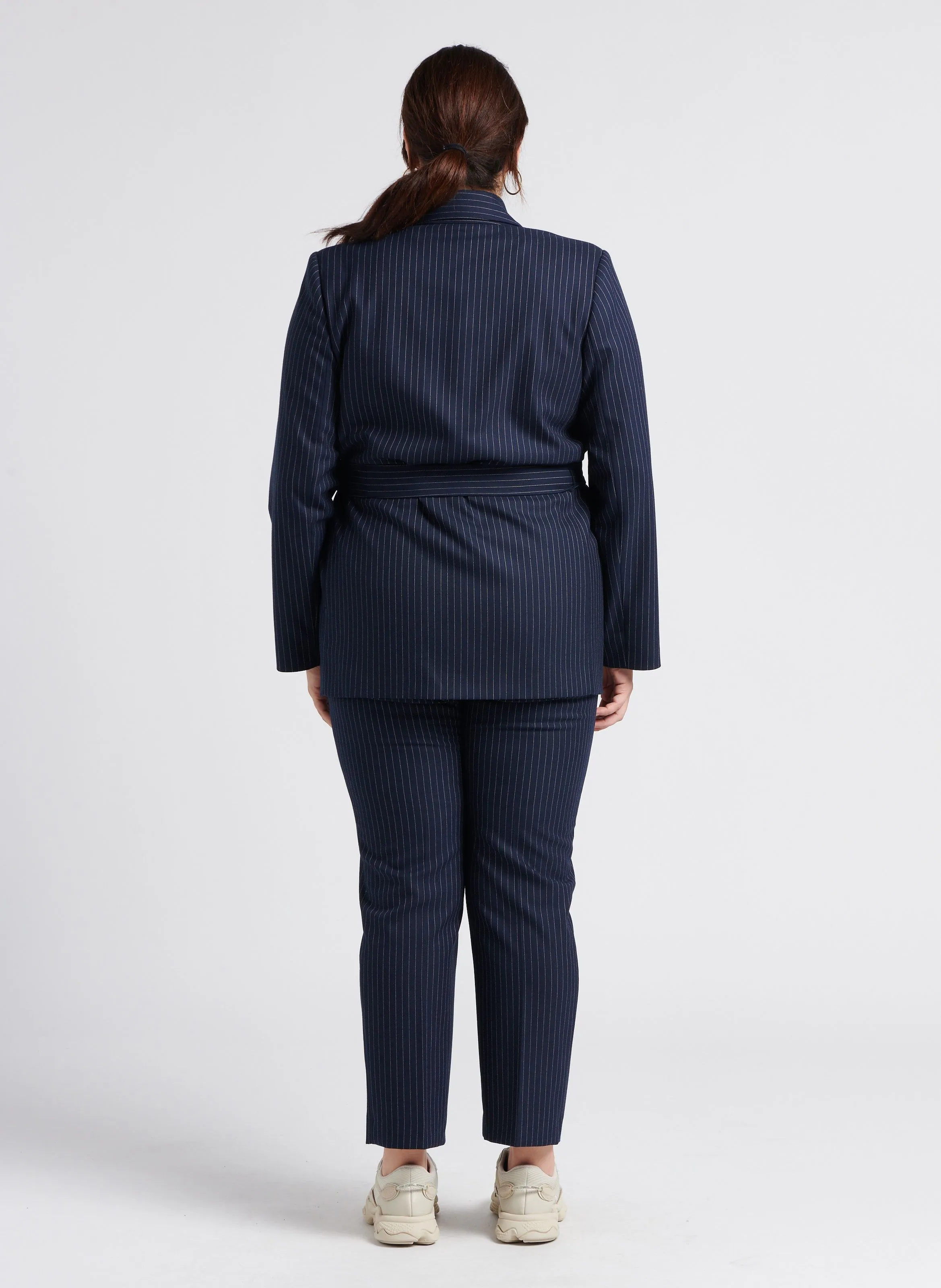 CAMILLA - Chaqueta de rayas con cuello sastre en azul