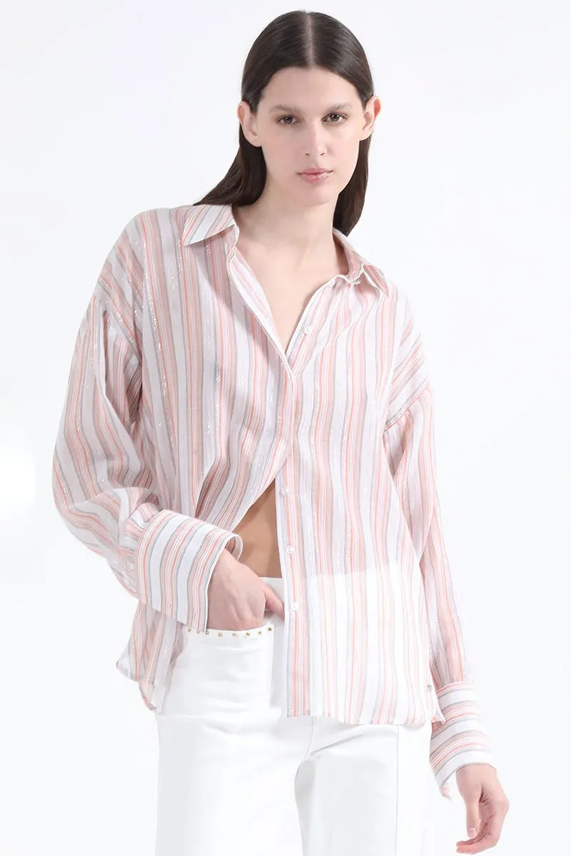 CAMISA LISTADA FANTASIA HILO METALIZADO, NARANJO