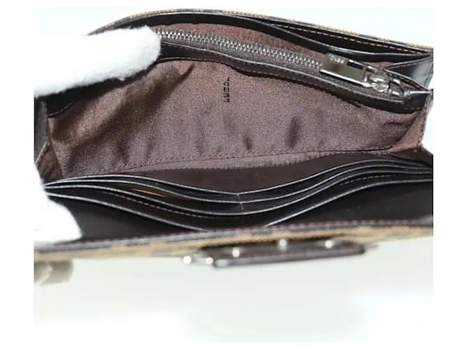 Cartera larga FENDI Zucca Canvas Marrón Negro Auth 32462 Castaño 