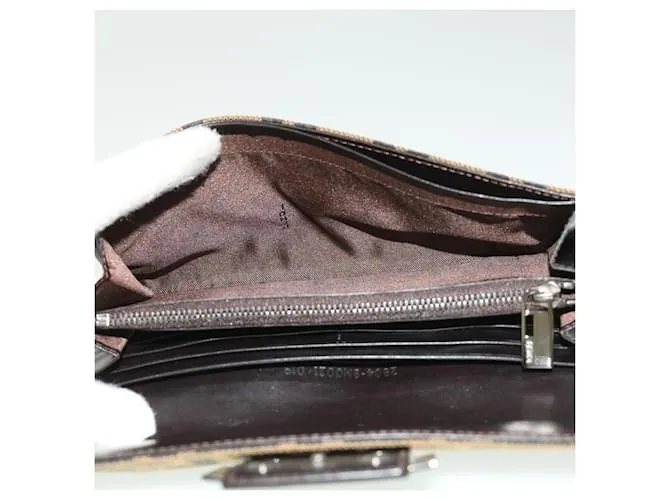 Cartera larga FENDI Zucca Canvas Marrón Negro Auth 32462 Castaño 