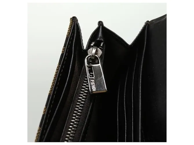 Cartera larga FENDI Zucca Canvas Marrón Negro Auth 32462 Castaño 