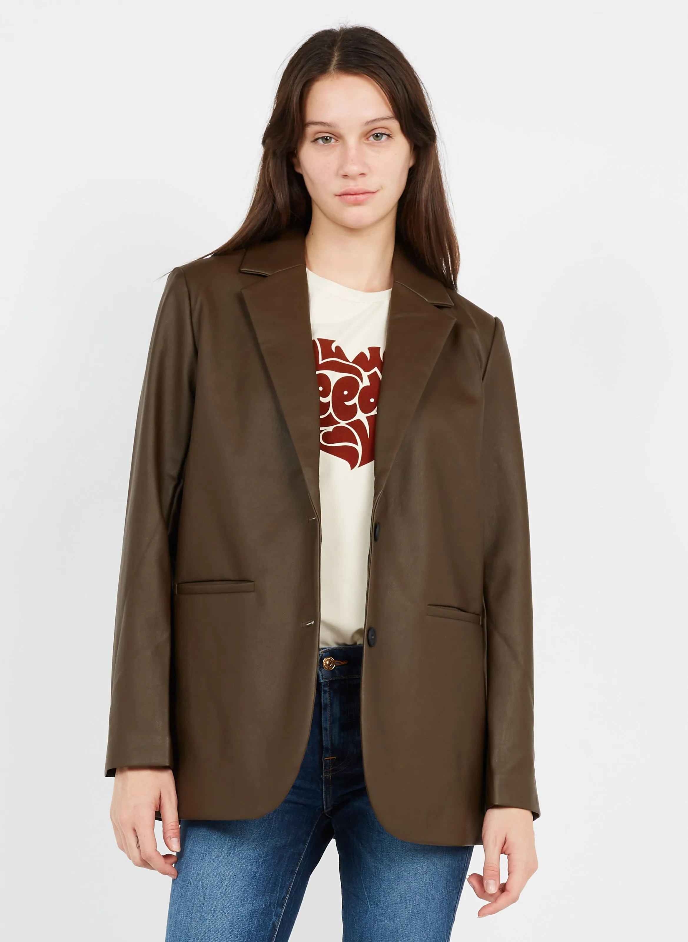 Chaqueta sastre con efecto piel en marron