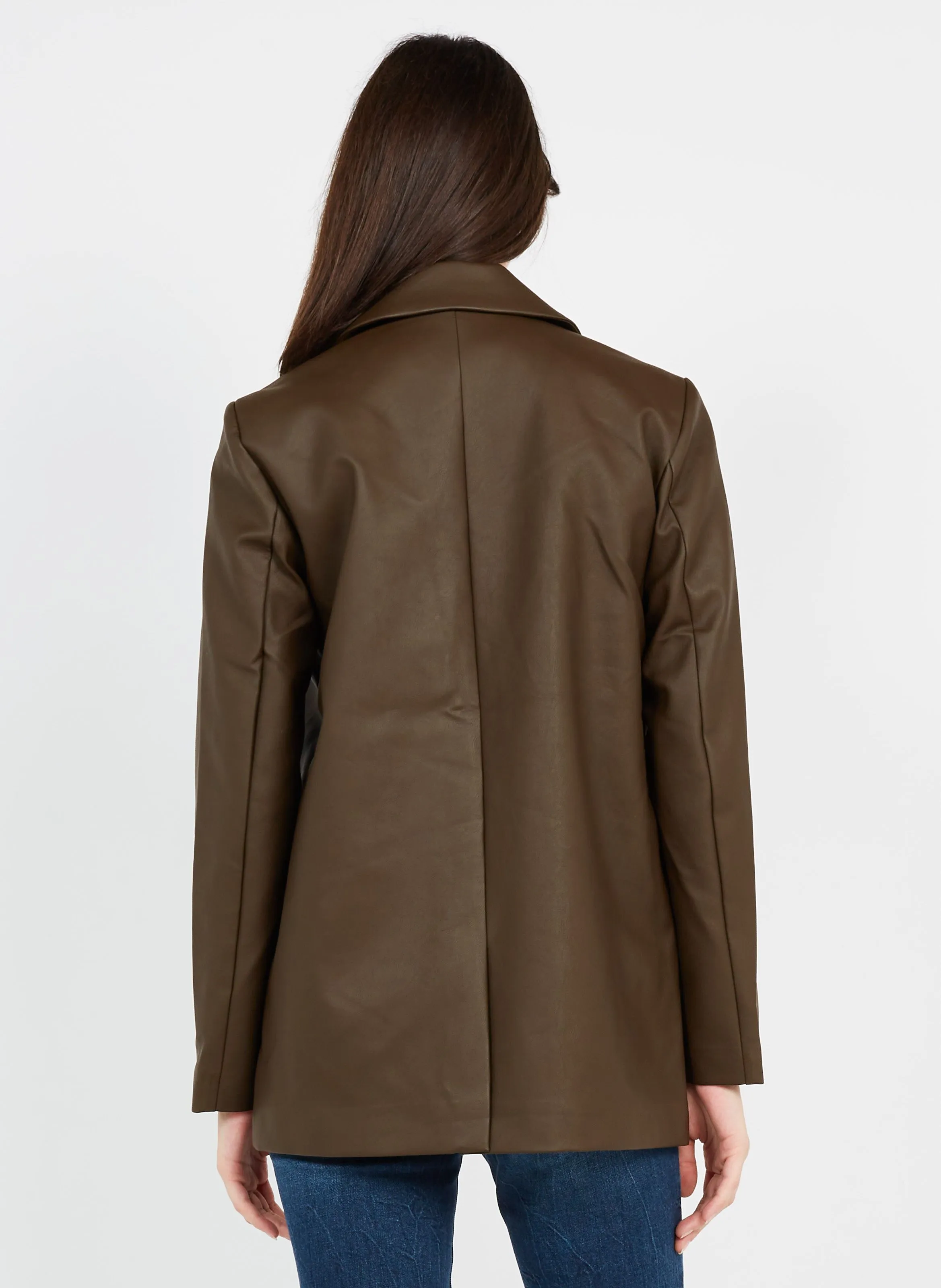Chaqueta sastre con efecto piel en marron