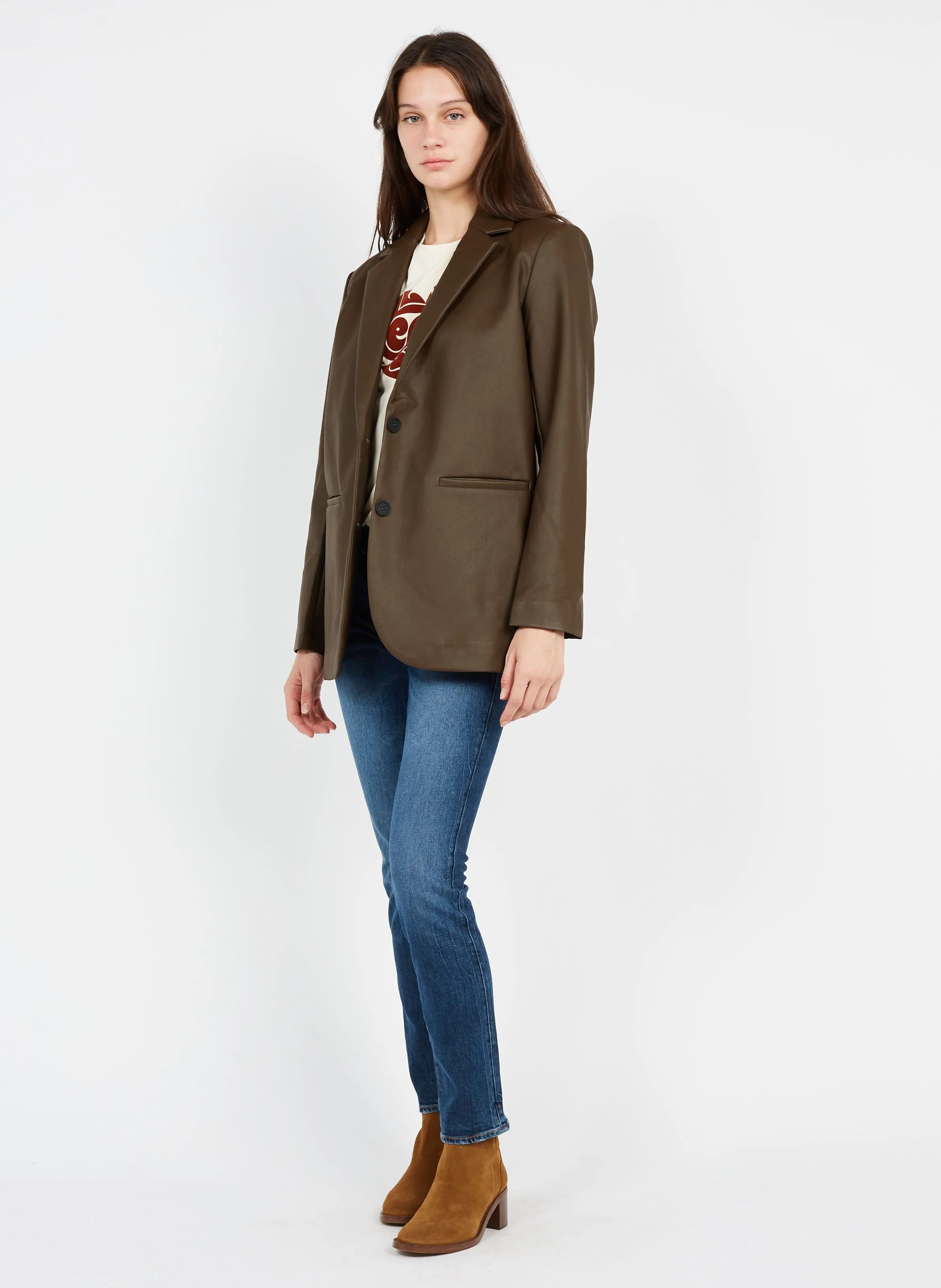 Chaqueta sastre con efecto piel en marron
