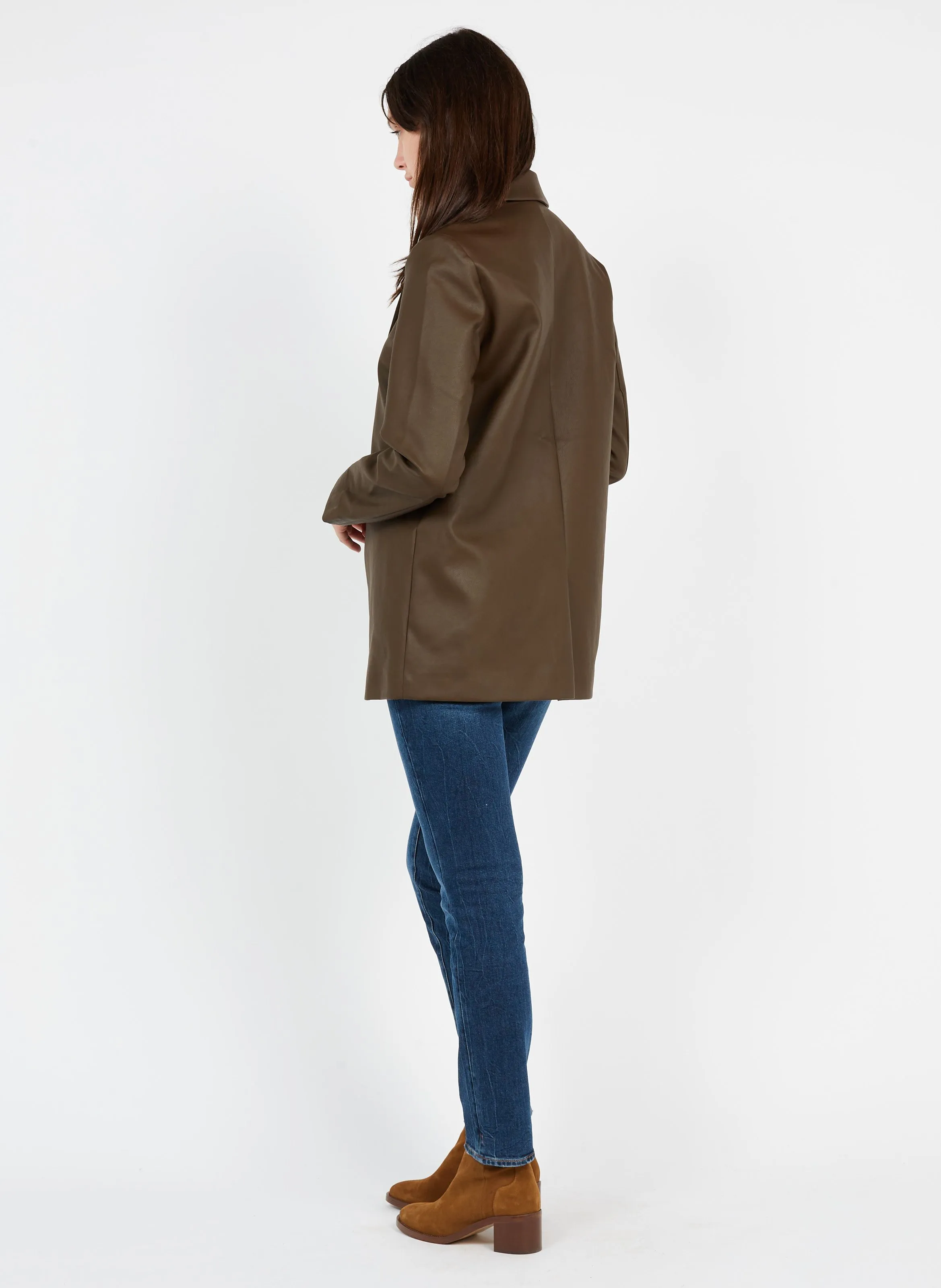 Chaqueta sastre con efecto piel en marron