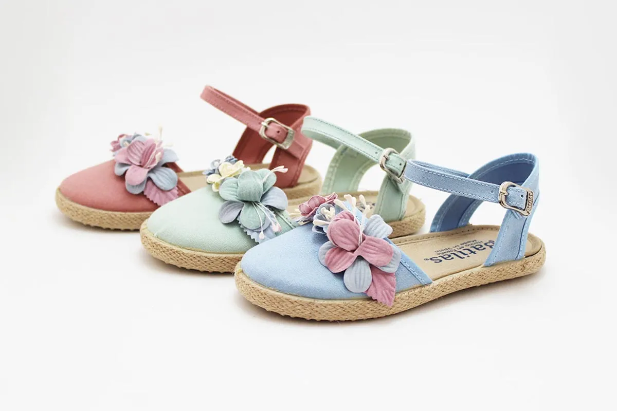 Esparteña planas niña conjunto flores azul rosa