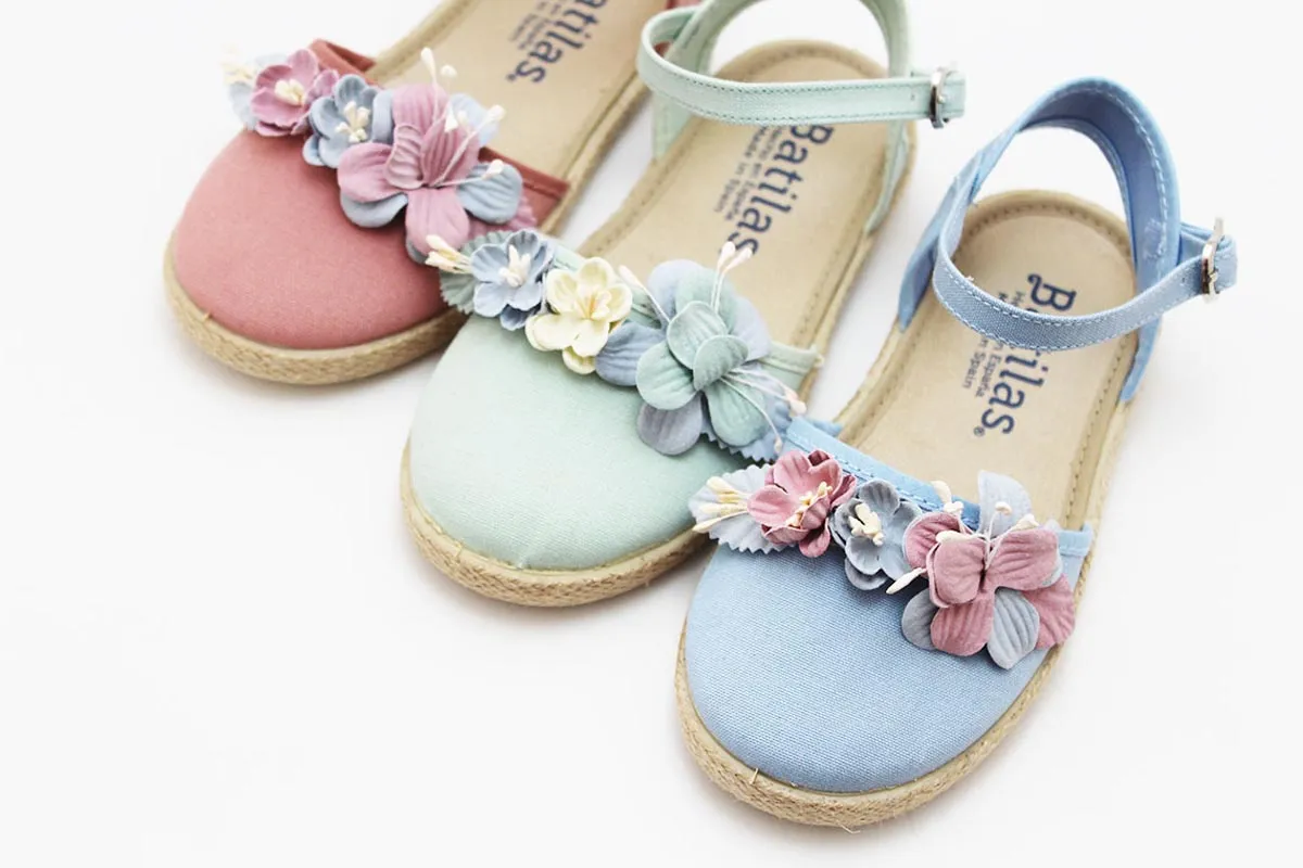 Esparteña planas niña conjunto flores azul rosa