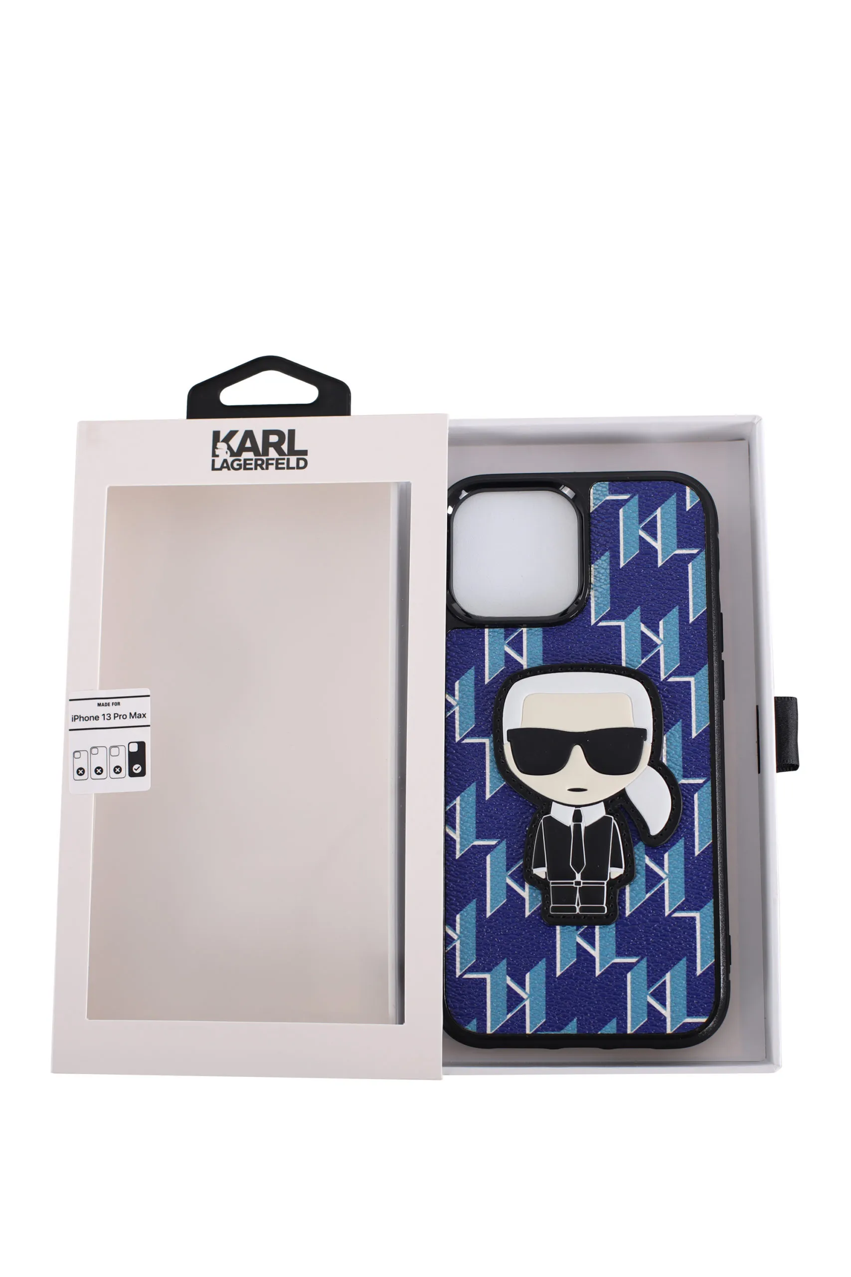 Funda azul con monograma y logo de goma para iphone 13 pro max