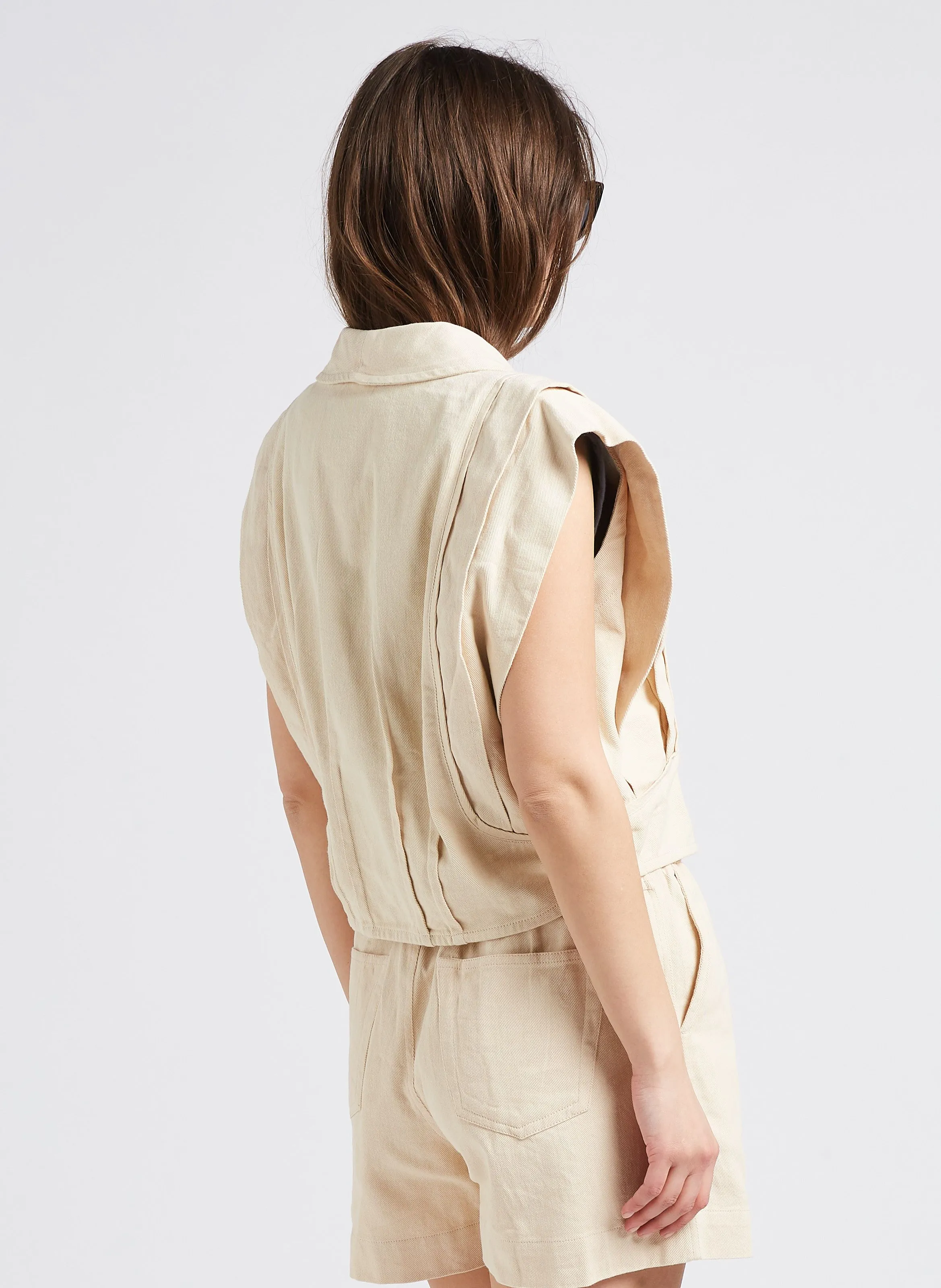 JANE - Chaqueta de algodón con cuello de pico en beige