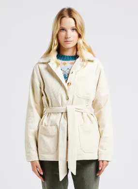 LARA - Chaqueta de cuello clásico en pana de algodón en blanco