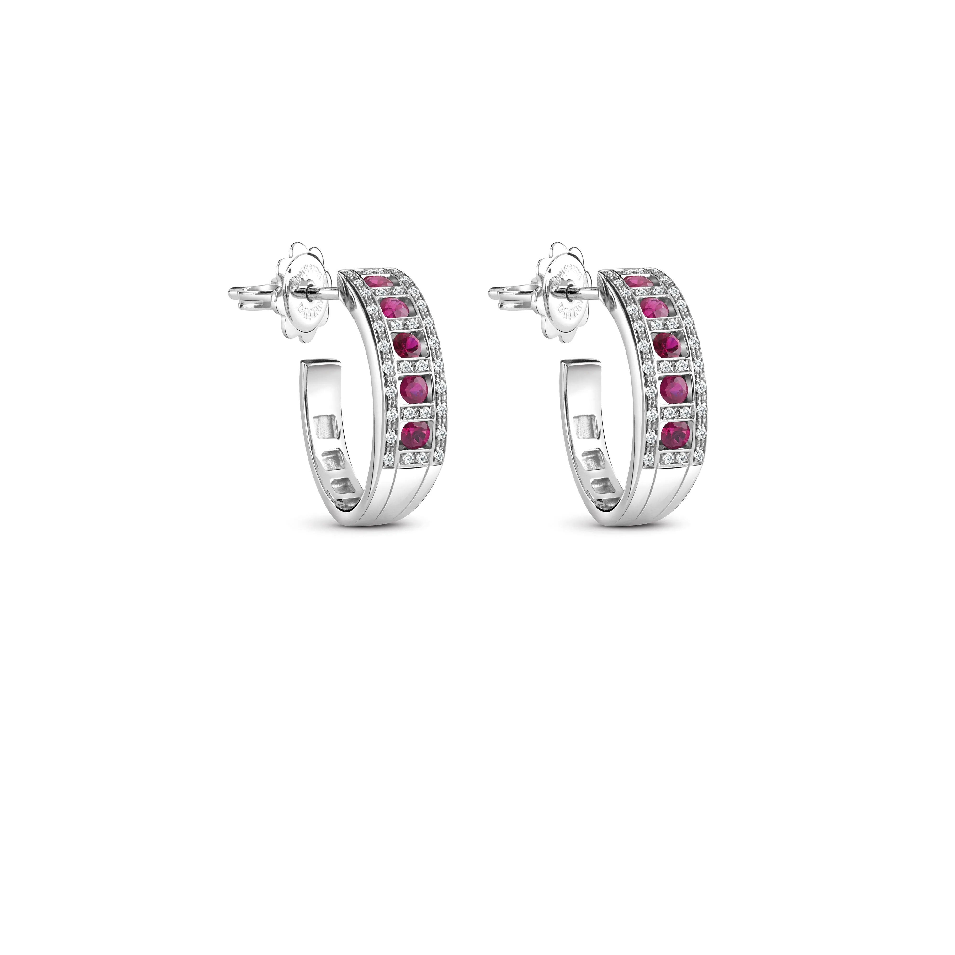 Pendientes de oro blanco, diamantes y rubíes