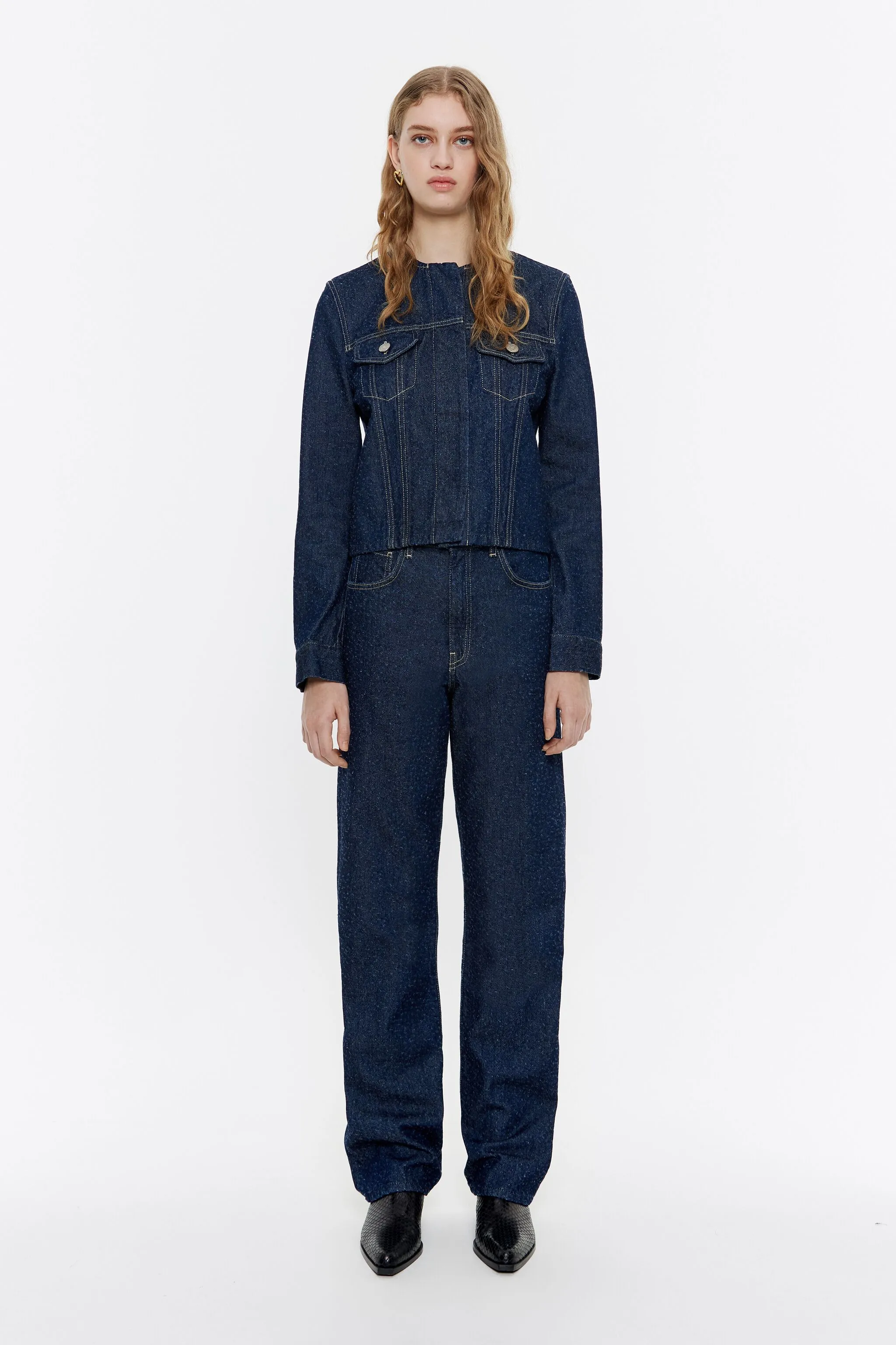 STRAIGHT CROPPED - Vaquero picado azul oscuro