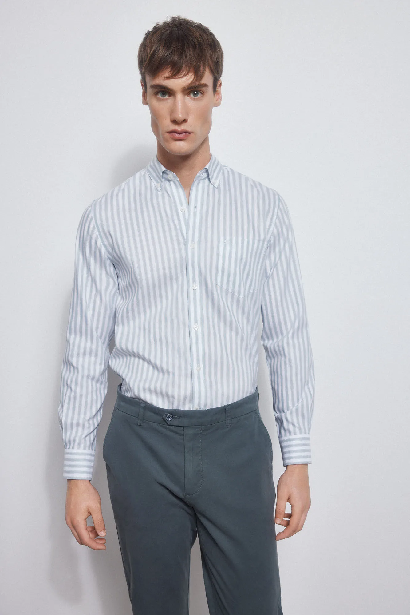 Striped non-iron + stain-resistant shirt