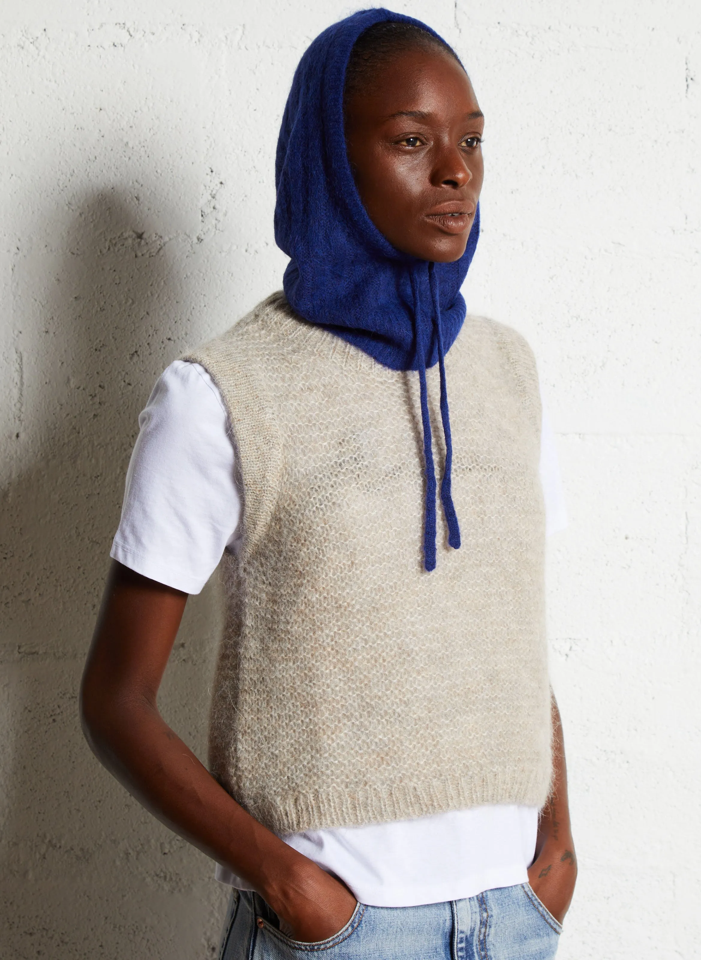 SUD EXPRESS MOTANA - Camiseta de tirantes de mezcla de lana con cuello redondo en beige