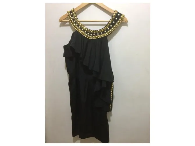 Temperley London Vestido de seda adornado Negro Dorado 