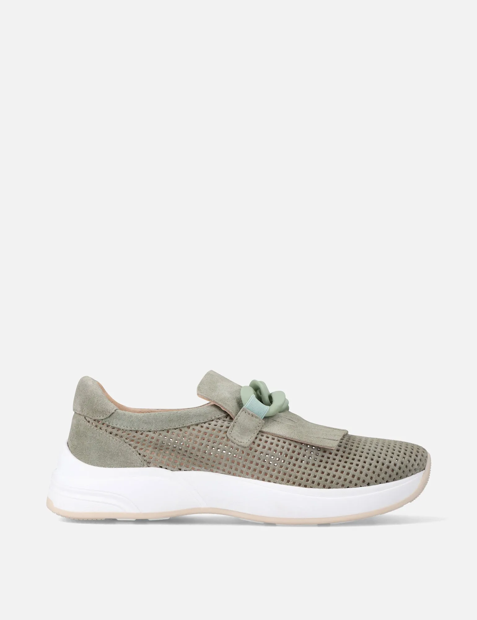 Tenis en piel ante con picado en color verde