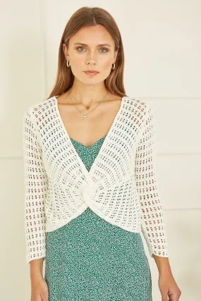 Top Bolero Torcido de Ganchillo de Algodón Yumi Marfil para Mujer