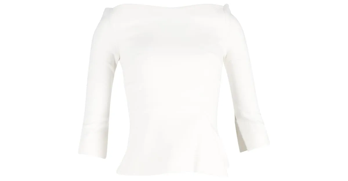 Top peplum de manga 3/4 en viscosa blanca de Roland Mouret Blanco 