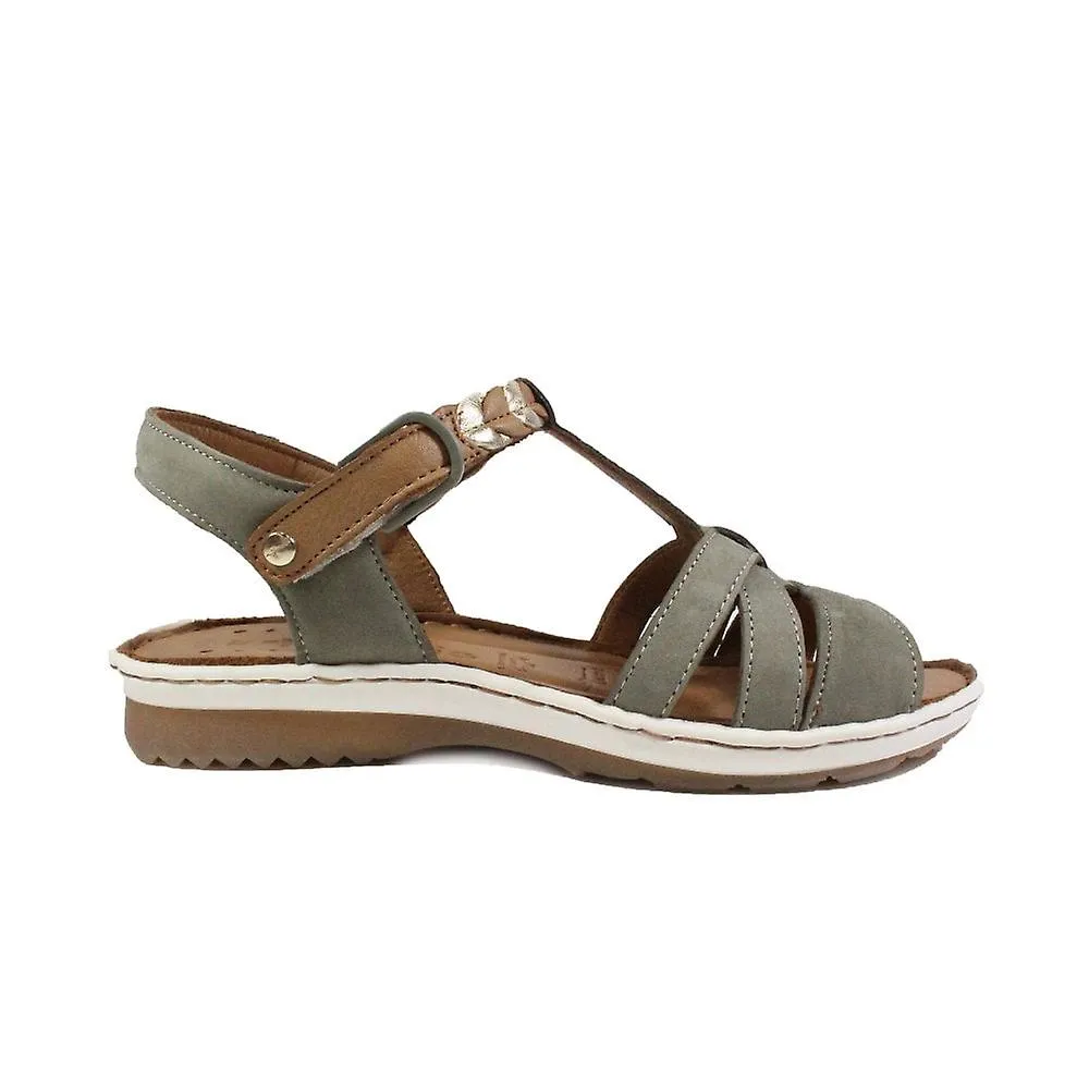 Women's Tamaris 28603 | Olive Nubuck | Womens T Bar Sandals